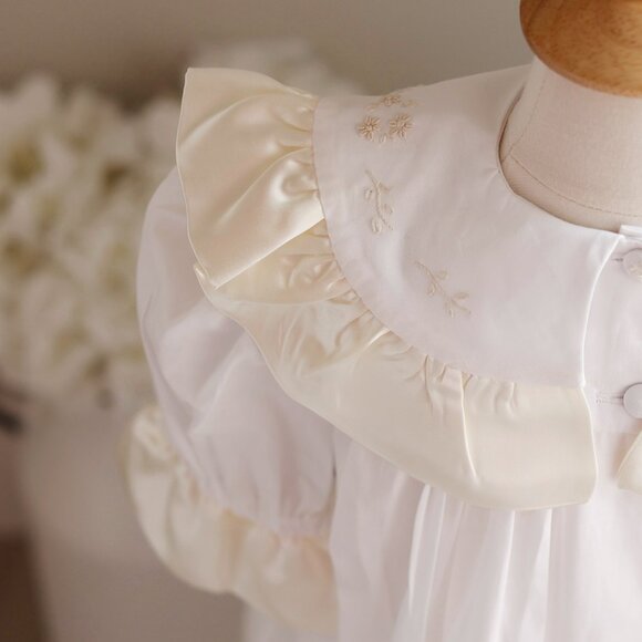 Strasburg Dress Heirloom White Cotton Satin Ivory Trim  Portrait Flower Girl NWT - Picture 3 of 5